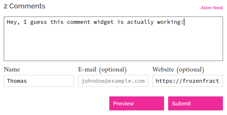 Screenshot of the new commenting form