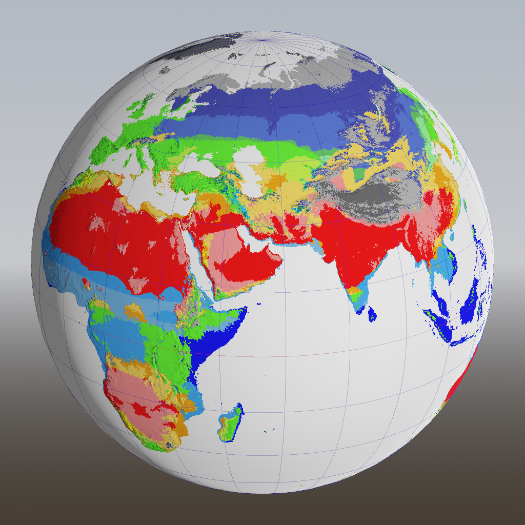 Climate map with land evaporation factor applied
