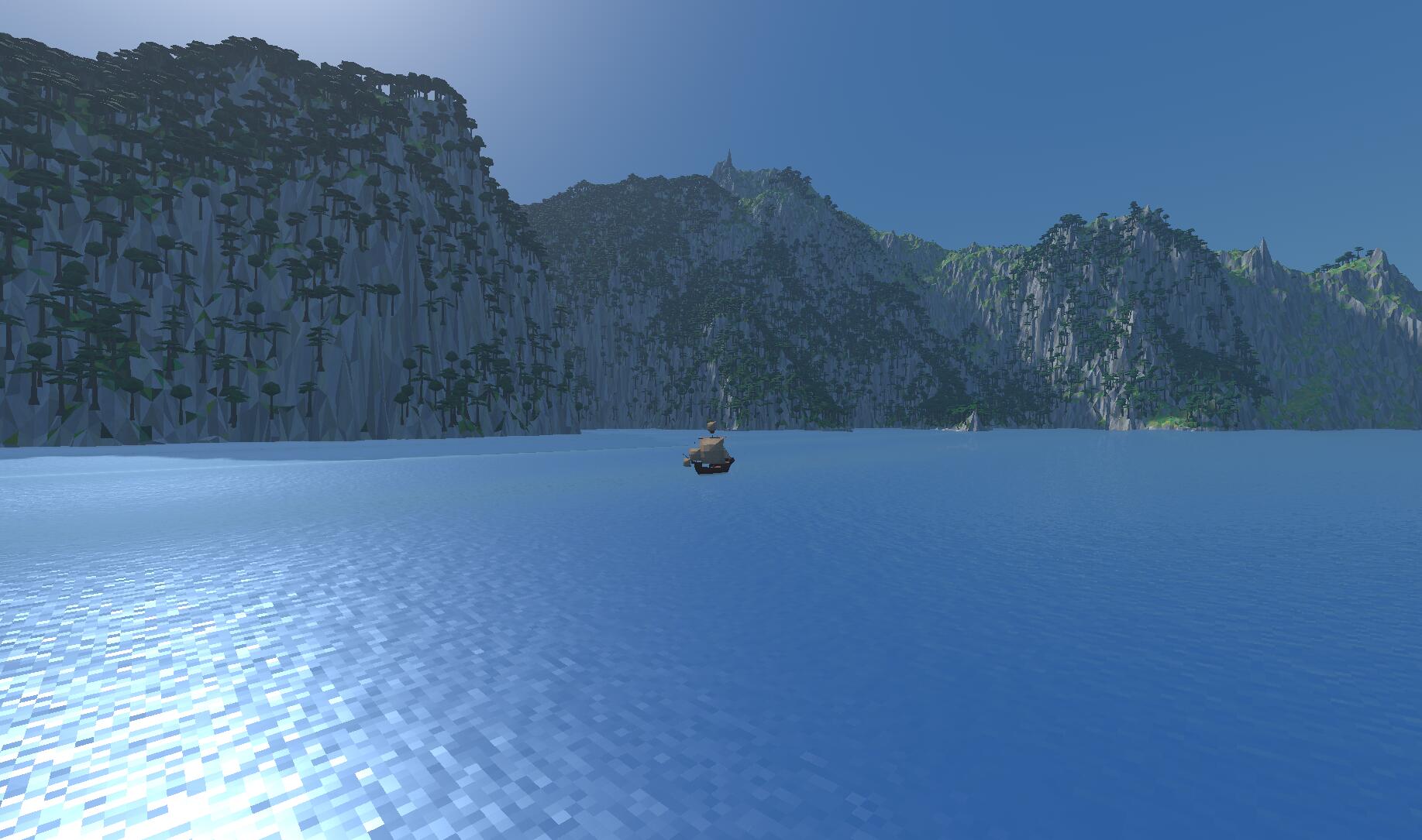 Screenshot showing some cliffs with trees growing on the cliff faces