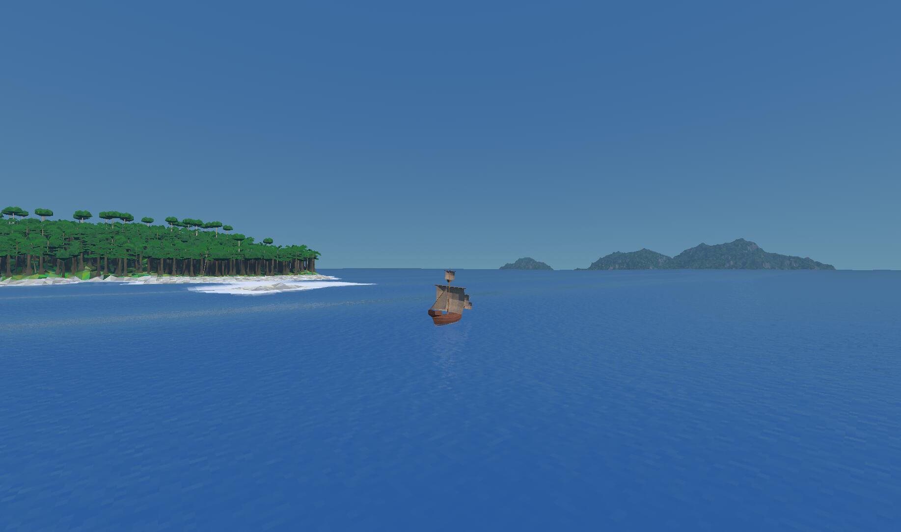Screenshot of coast with a dense rainforest canopy
