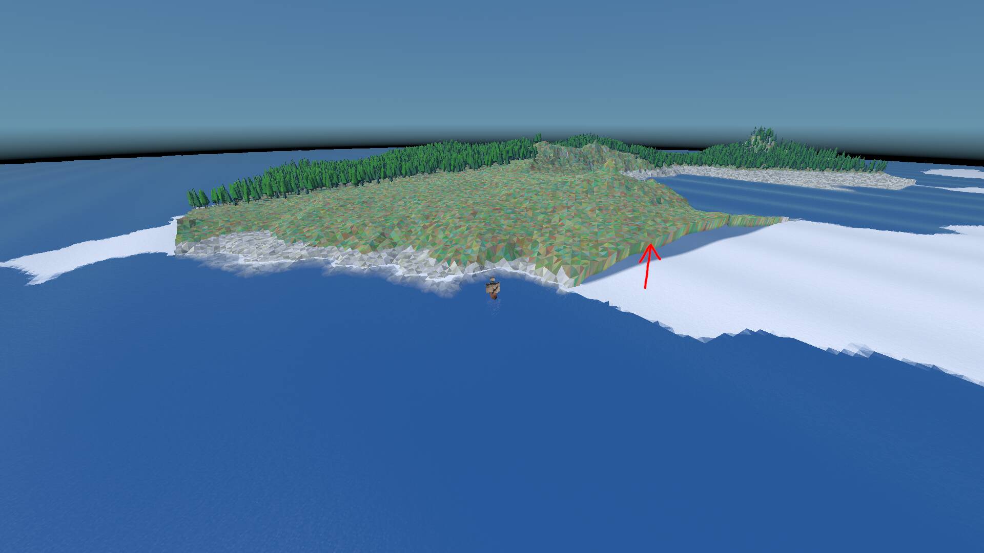 Screenshot showing a skirt at the edge of a terrain chunk