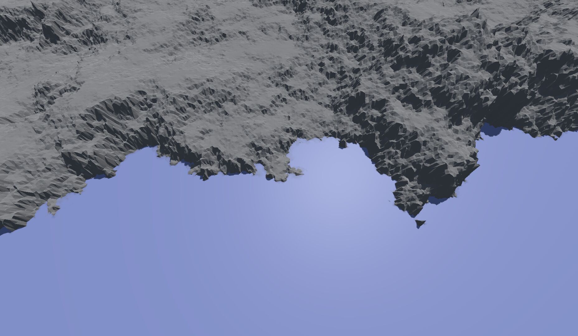 A grey terrain with variance-dependent diamond square applied to it