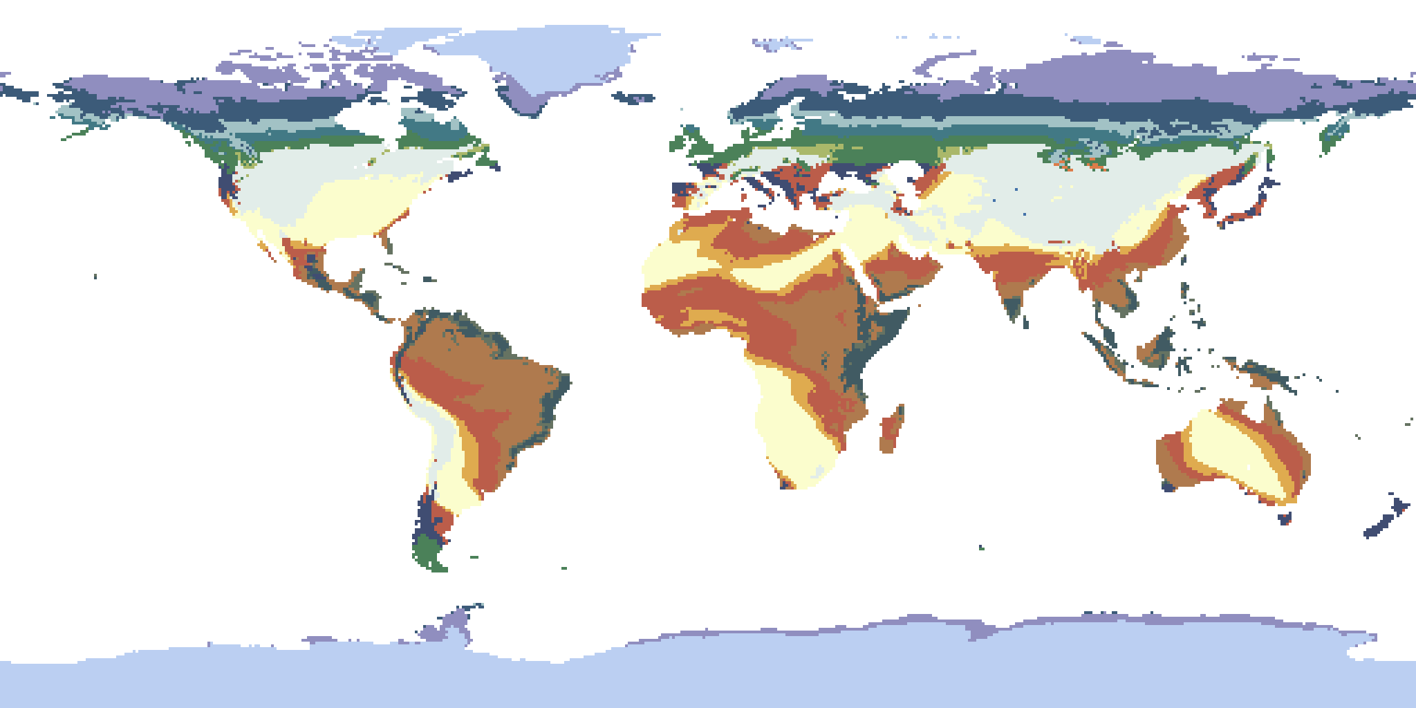 Map of the Earth showing biomes according to Prentice et al.