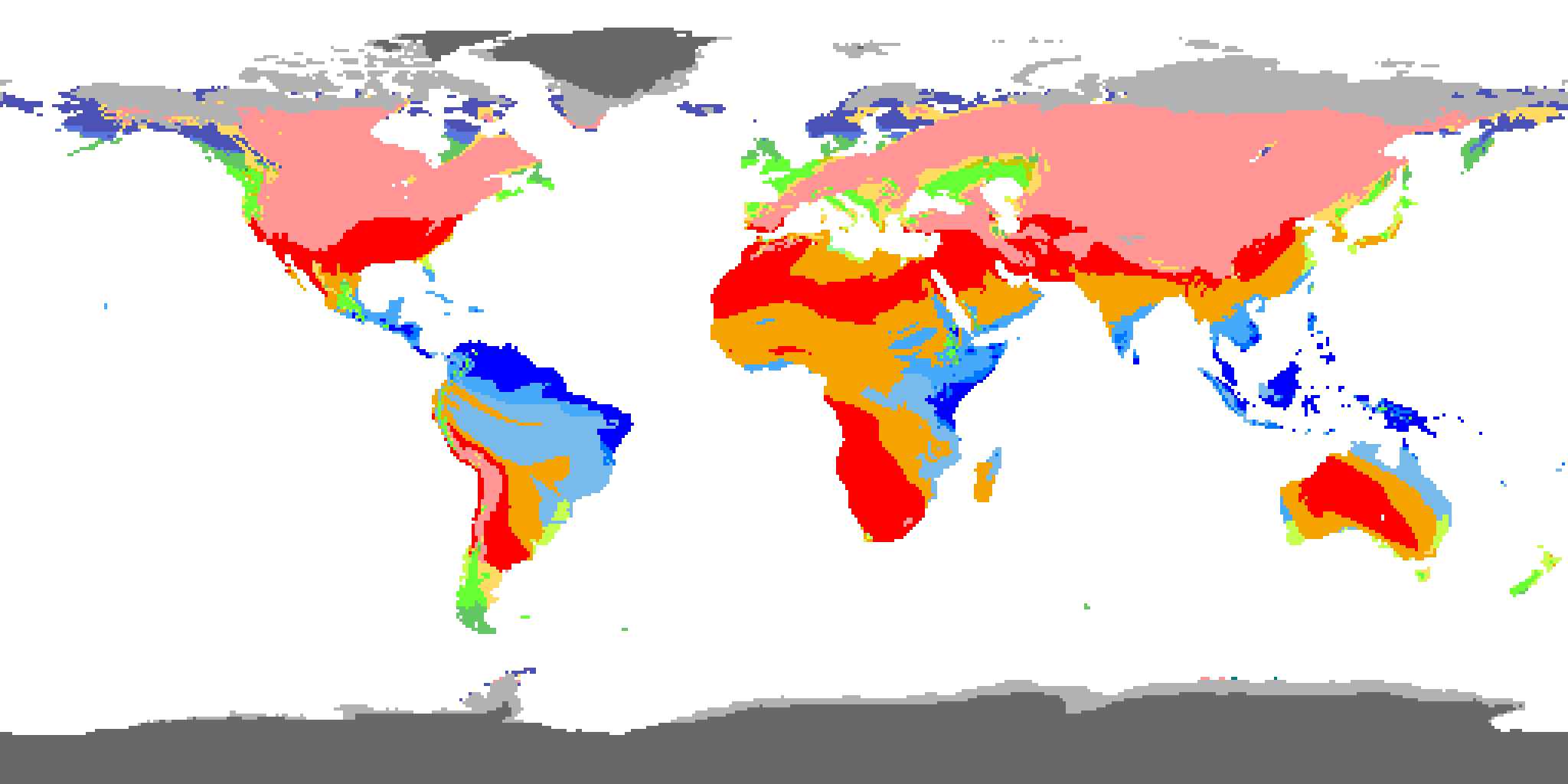 A map of the actual Earth, with different colours indicating different different climates.