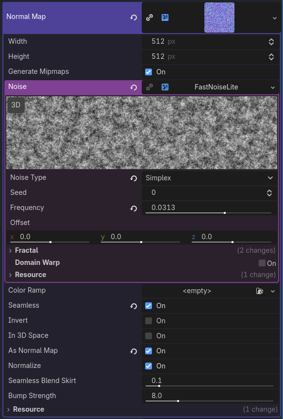 Normal map noise configuration