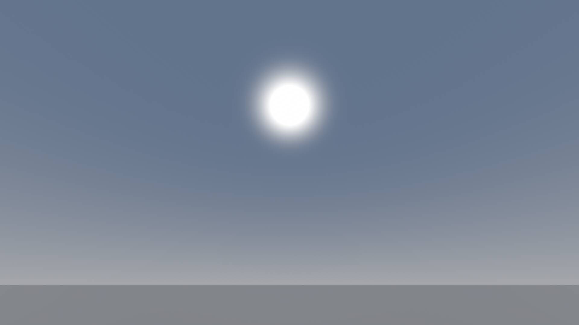 A bland, grayish blue sky with a fuzzy sun in the middle