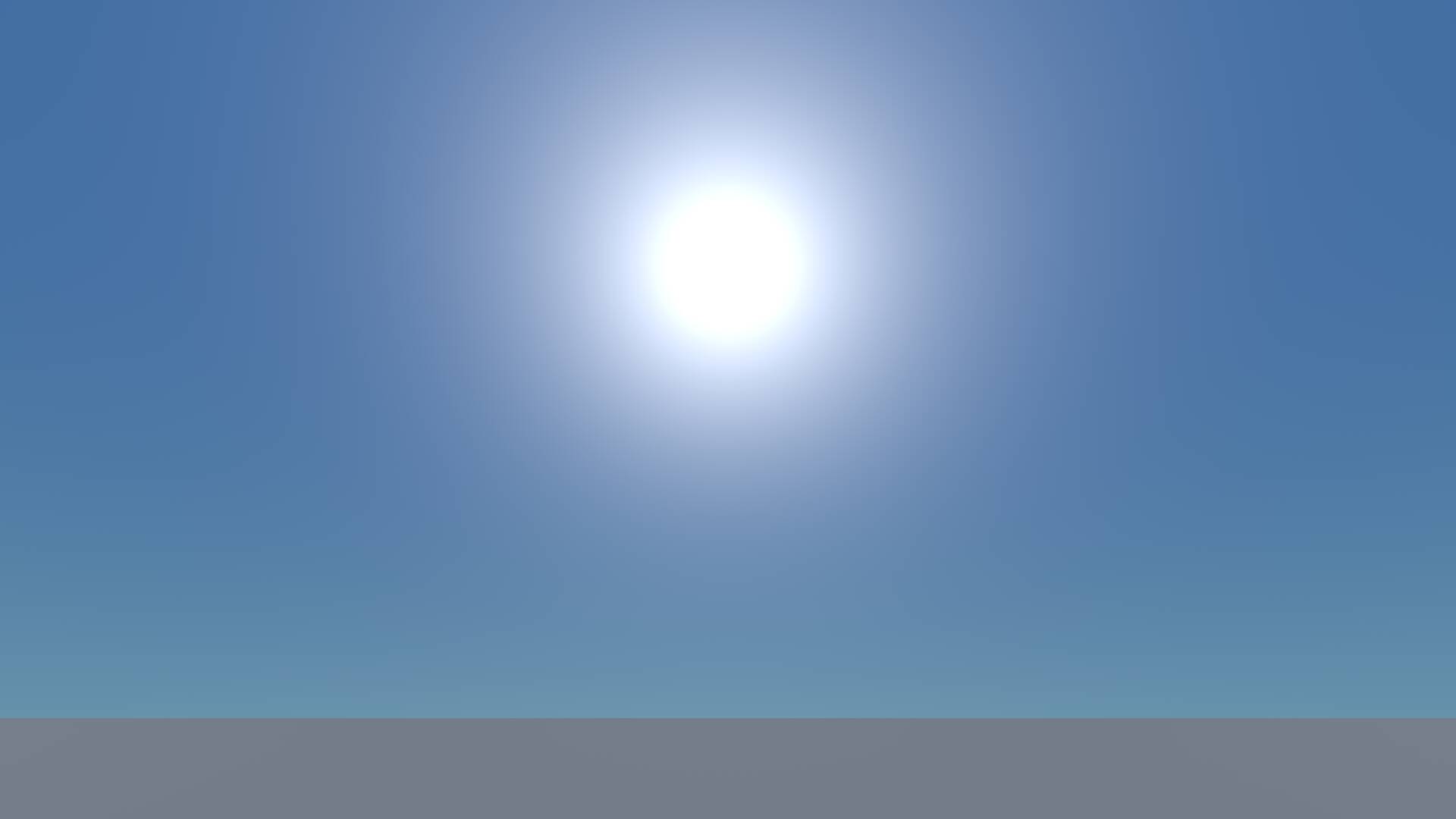 A blue sky that fades towards pale cyan at the horizon, with a bright white sun in the middle