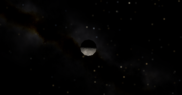 A half-full moon obscuring the stars and Milky Way behind it