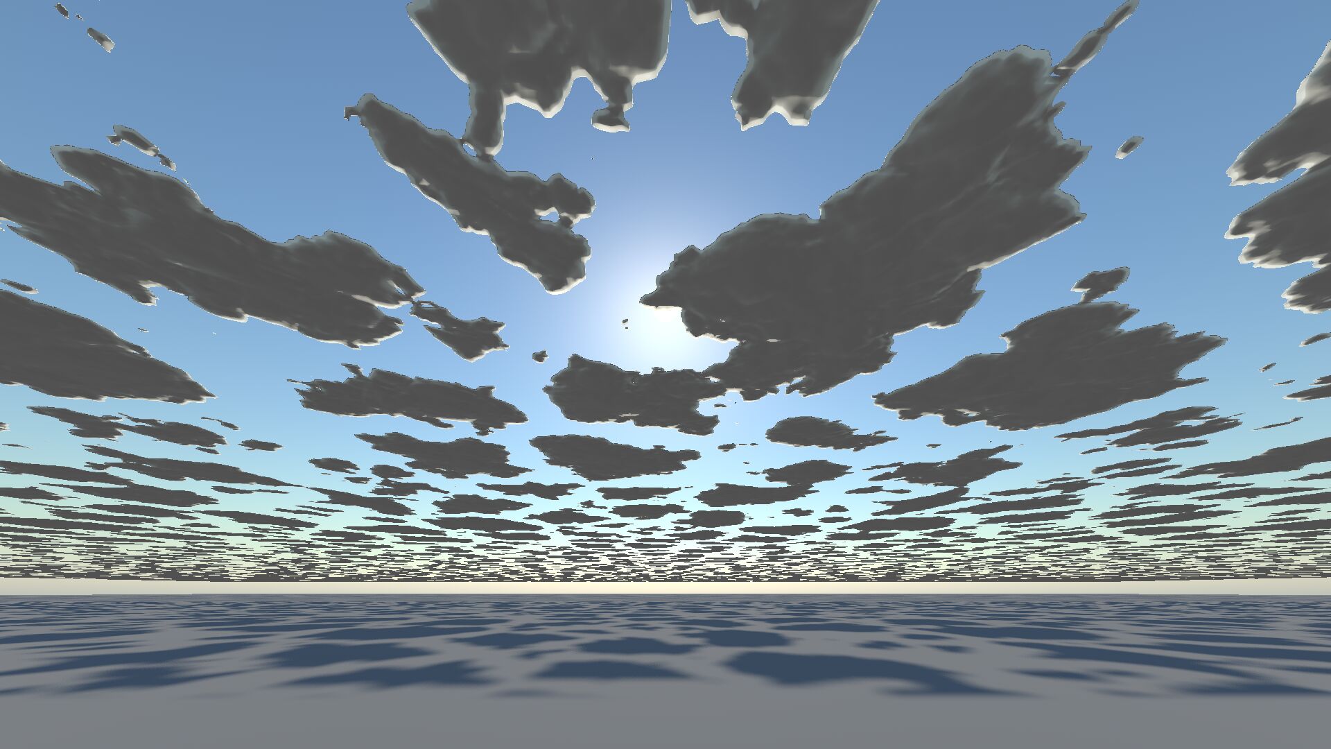 Clouds sitting on a flat plane in the sky