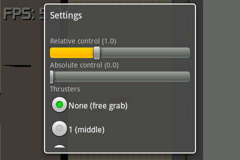 Menu showing controls settings