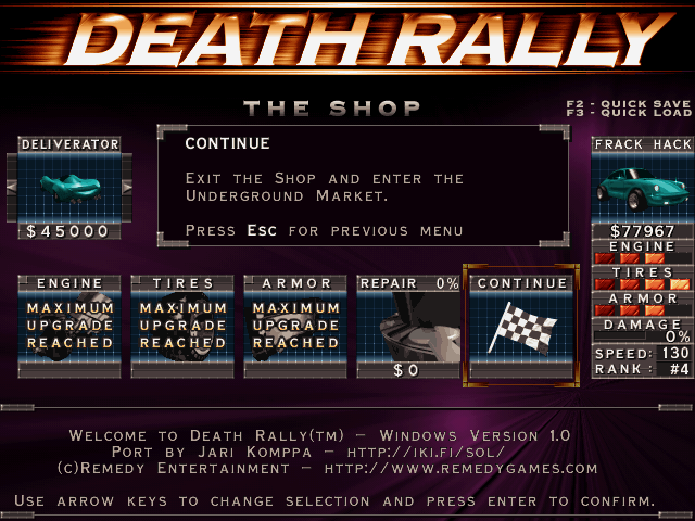 The shop in Death Rally