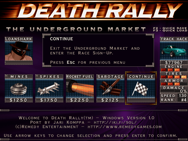 The underground market in Death Rally