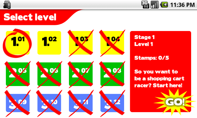 Screen shot of level selection screen